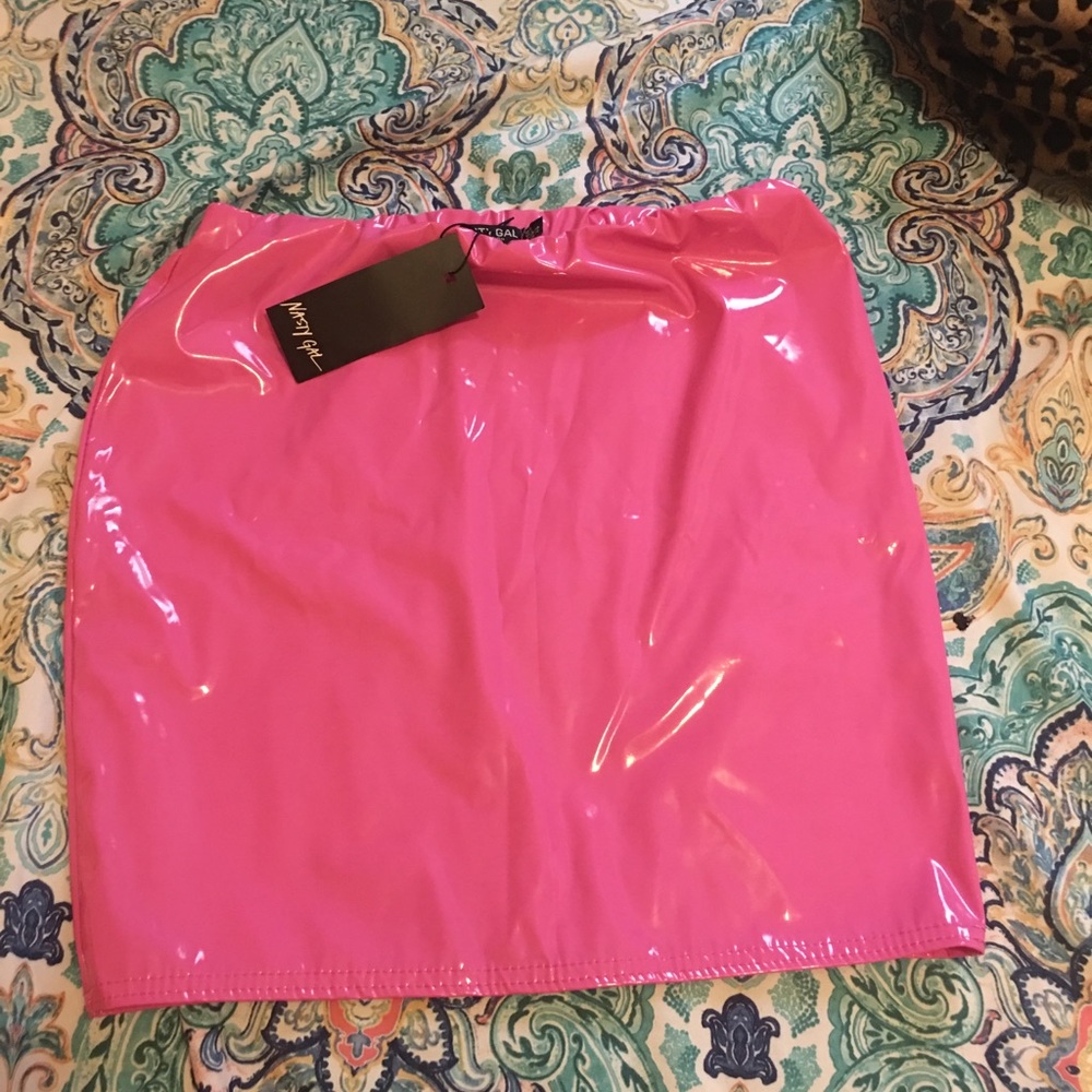 Bubble gum mini skirt.